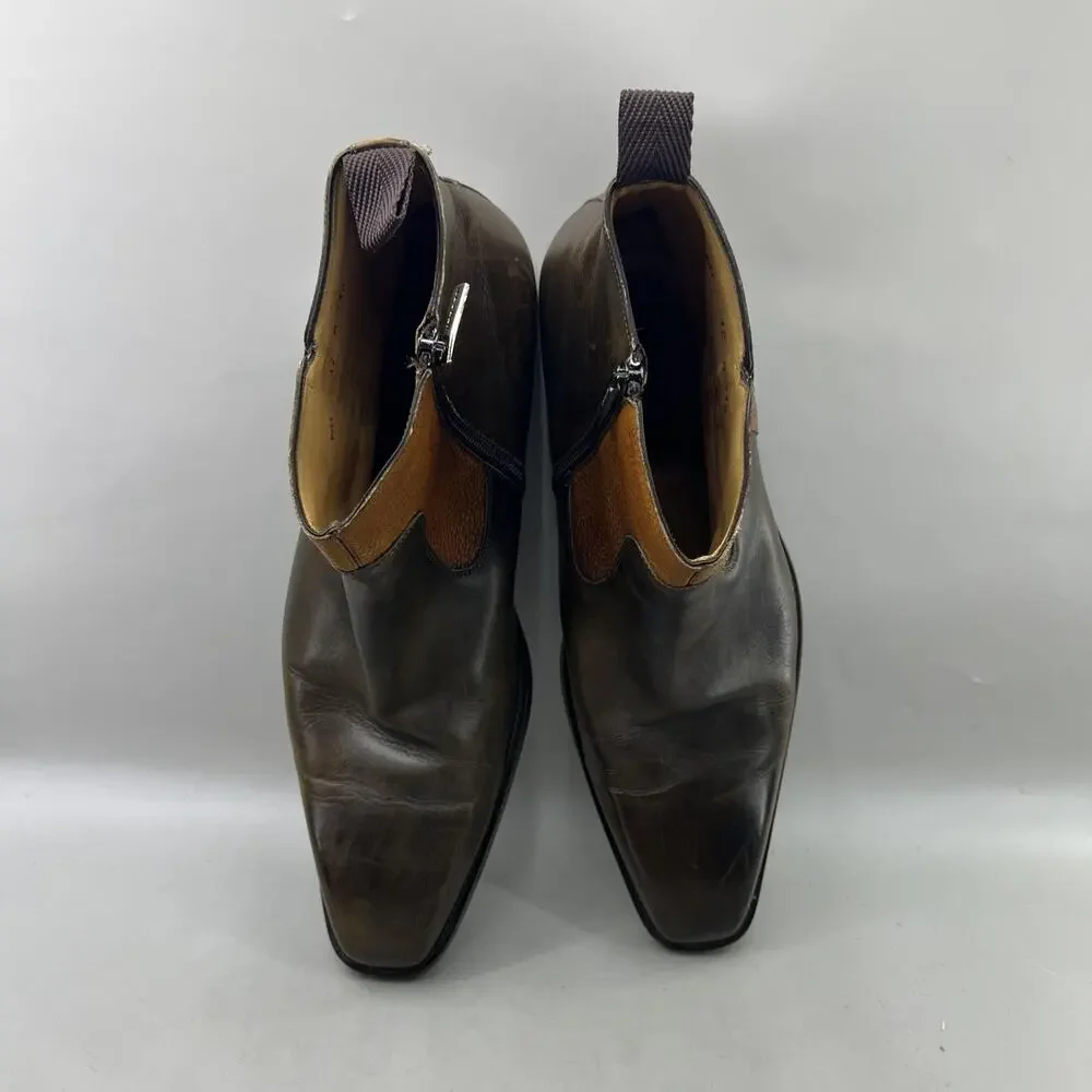 Mezlan Pitt Side Zip Dress Boots Men Size 12 Brown Leather Ankle Chelsea Shoes
